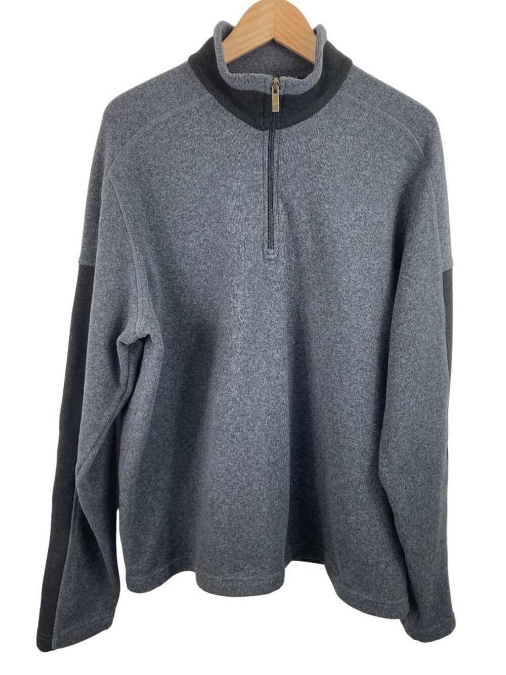 Land's End Mens Size XL (46-48) Gray/Black 1/4 Zip Long Sleeve Sweater